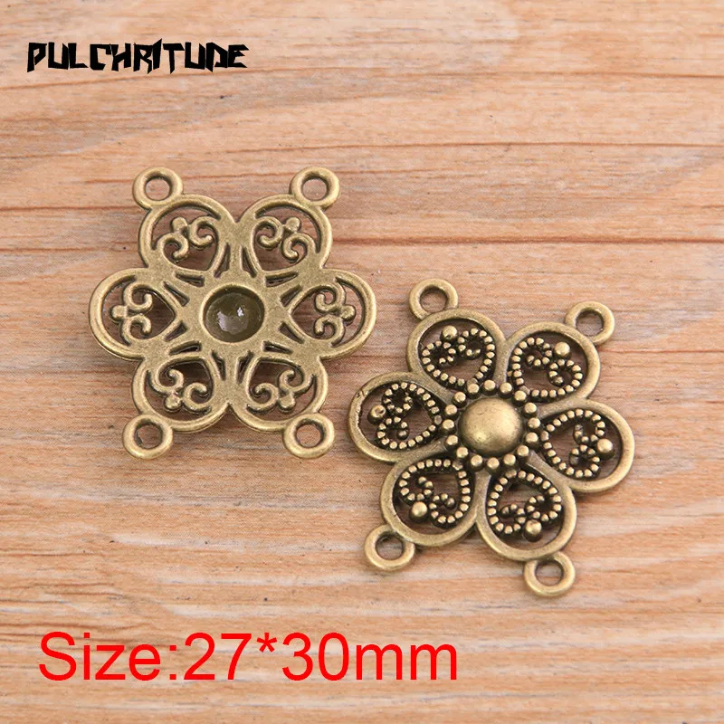 PULCHRITUDE 6pcs 27*30mm New Product Two Color Zinc Alloy Hollow Flower Porous Connectors Jewelry Making DIY Handmade Craft
