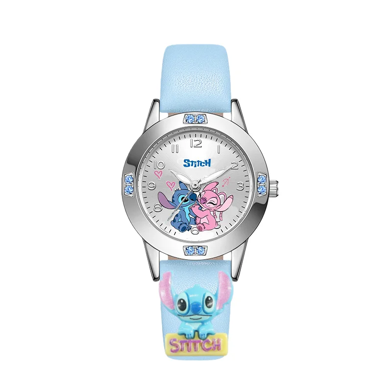 Cartoon Stitch Girl's Watches Diamond Quartz Watch for Women Stich Leather Wristwatches Fashion Steel Belt Watch Gift