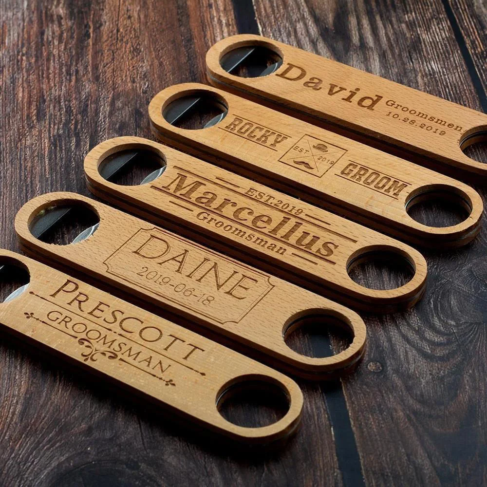 

Personalized Name Engraved Wooden Bottle Openers for Groomsmen Gift Bridal Party Gifts