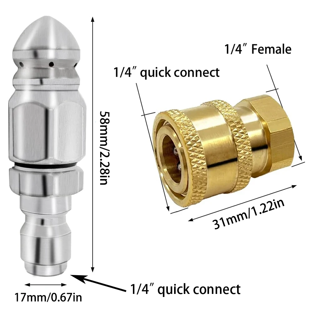 Water Jet High Pressure Sprayer Nozzle Clean Sewer 1/4" Stainless Steel Pressure Washer Quick Plug Drain Hose Nozzle Tool Water - view 3