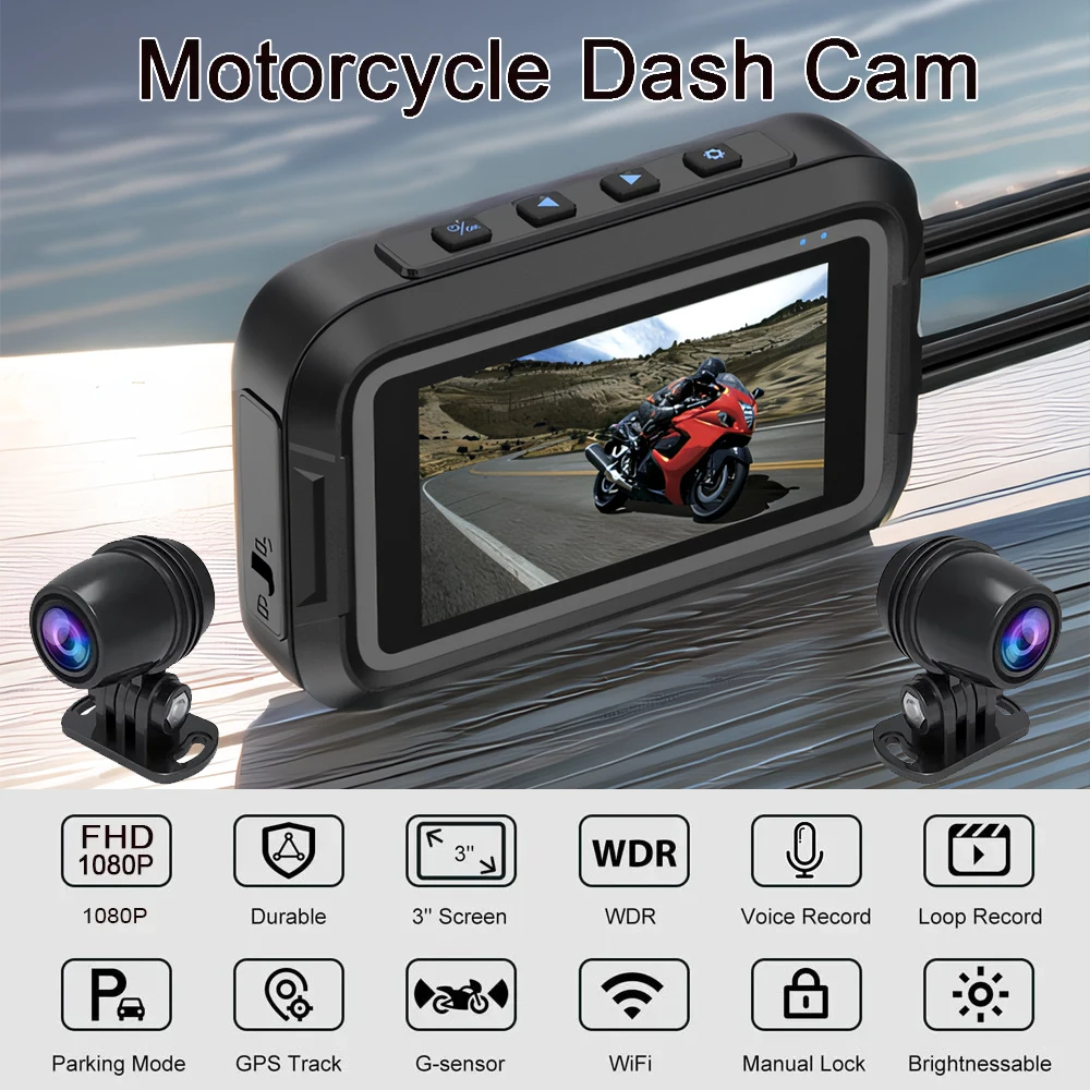 Double Recording Waterproof WiFi HD 1080P One-key Capture Motorcycle Recorder Motorcycle Driving Recorder