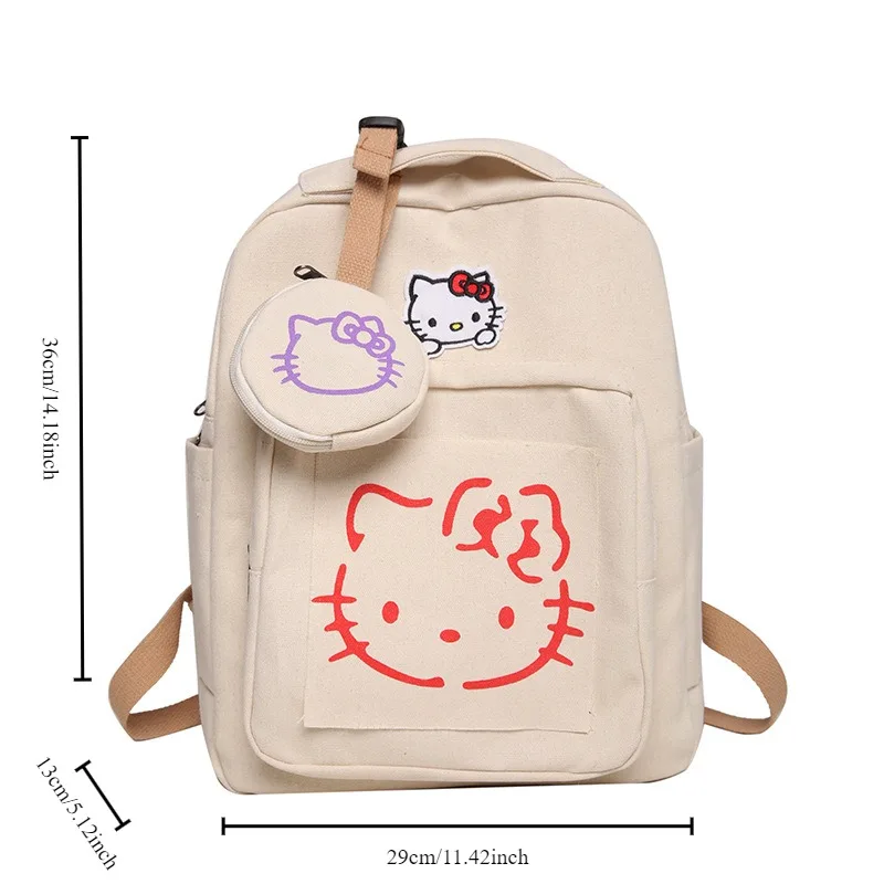 Sanrio HelloKitty Canvas Backpack Stylish High Capacity Girl Schoolbag Cute HelloKitty Backpack Young Girls Fashion Schoolbag