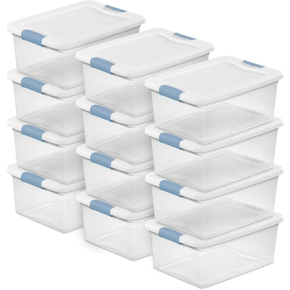 

12-Pack Latching Box, Under Bed Storage Bins with Lids, Clear Plastic, 15 Quart - Heavy-Duty Organizing Containers for