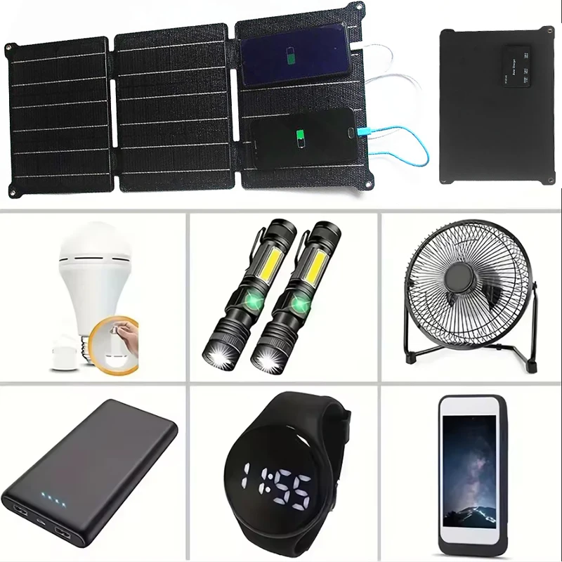 

100W /m² Flexible Solar Panels Foldable USB DC Type-C Output Power Bank Chargers for Phone Outdoor Camping Solar Fast Charging