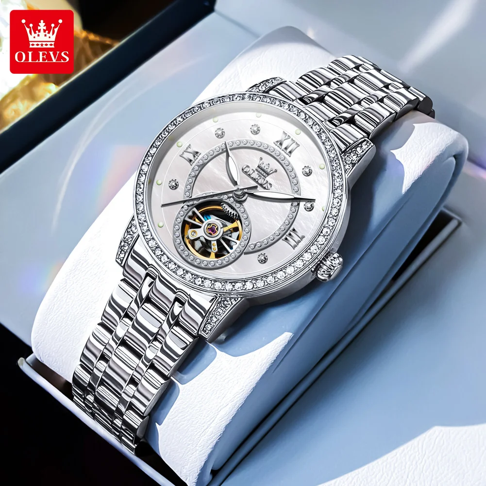 

OLEVS 7036 Top Brand Automatic Mechanical Watch for Lady Diamond Bezel Waterproof Elegant Women's Dress Wristwatch