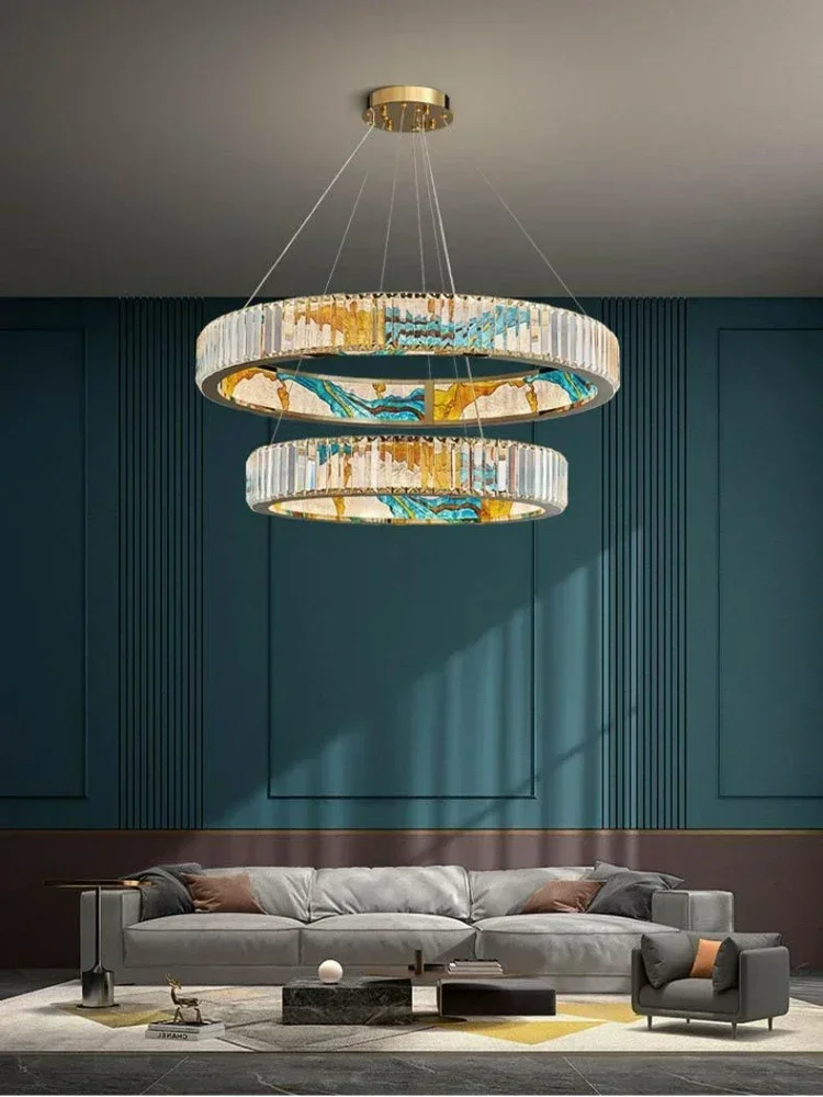 Pendant Light Luxury Enamel Crystals Cover Lamp 2Circles 3Circles Living Room LED Lamp Ceiling Lights Modern Dining Lighting