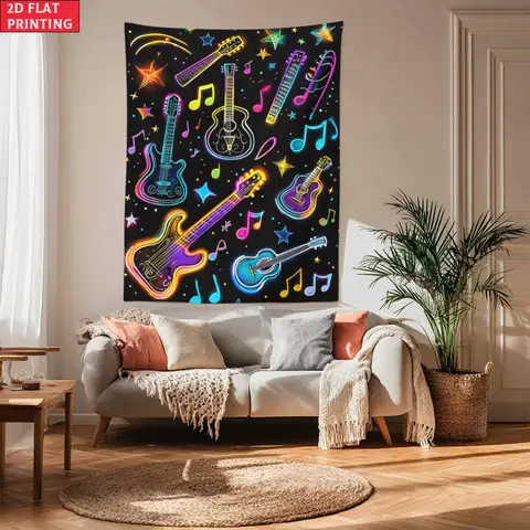 네온 기타 음악 벽 태피스트리 아트 데코 거실 침실 홈 장식용 행잉 태피스트리 음악 애호가 선물 평판 인쇄
