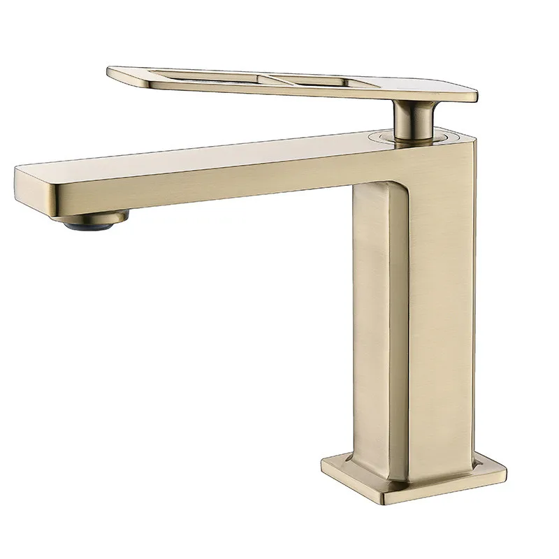 

Brushed Gold Bathroom Basin Faucets Solid Brass Sink Mixer Water Tap Hot & Cold Single Handle Deck Mounted Lavatory Crane Vessel