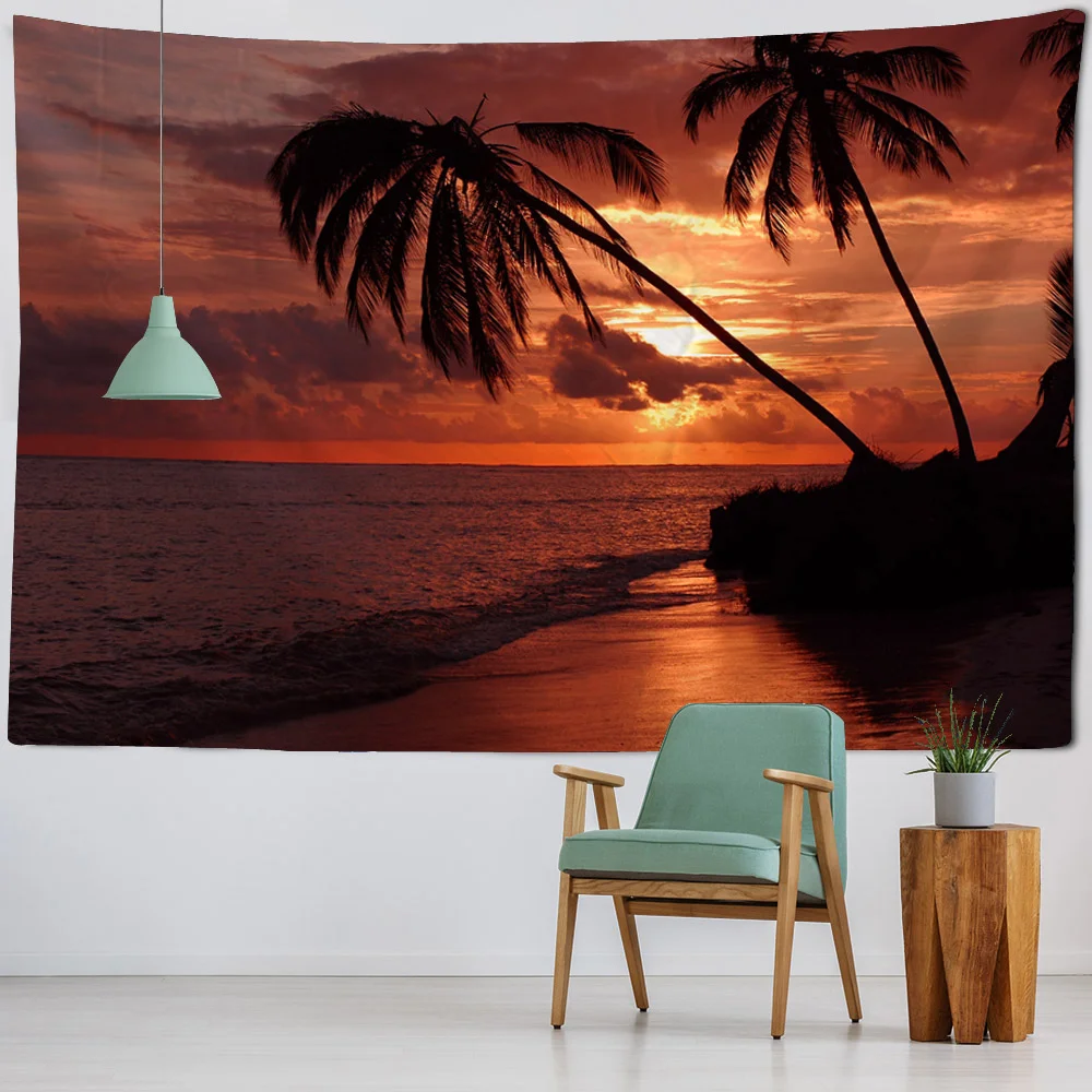 Sea view tapestry, sunrise and sunset, wall hung room poster, beautiful living room, bedroom, Bohemian style wall decoration