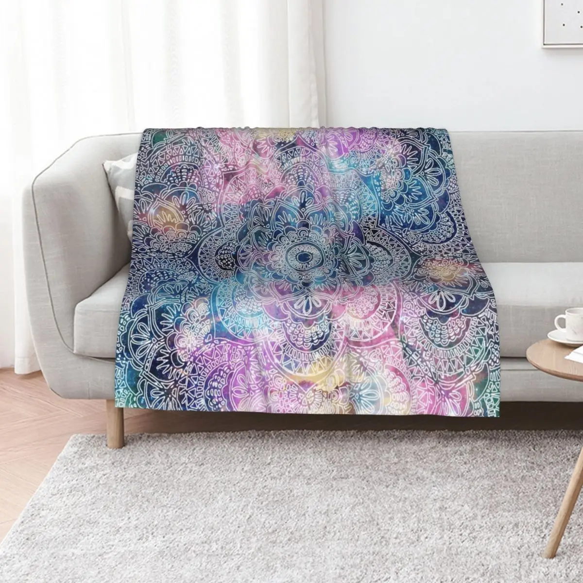 watercolor and nebula flower henna hand drawn design Throw Blanket funny gift Beach Sofa Quilt Baby for sofa Nap Blankets