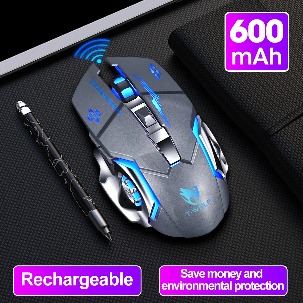 Q13 Wireless Gaming Mouse, Recarregável, 2.4GHz, 2400dpi, USB, 6D Optical, Luz LED, Gamer, PC, Computador, Laptop