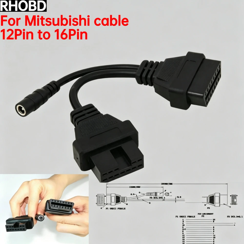 NEWBEST For Mitsubishi 12 Pin To 16 Pin Female OBD 2 Extension Car OBD Cable For Mitsubishi 12Pin OBD2 Connector diagnostic tool