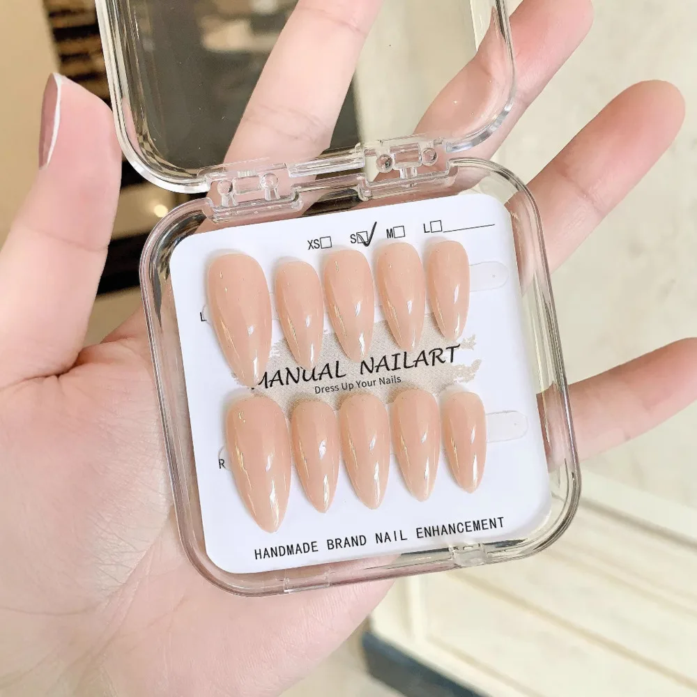 

10 штук прозрачных накладных ногтей в форме миндаля, нюдового цвета, с эффектом осветления, ручной работы, высококачественные гелевые наклейки для ногтей оптом