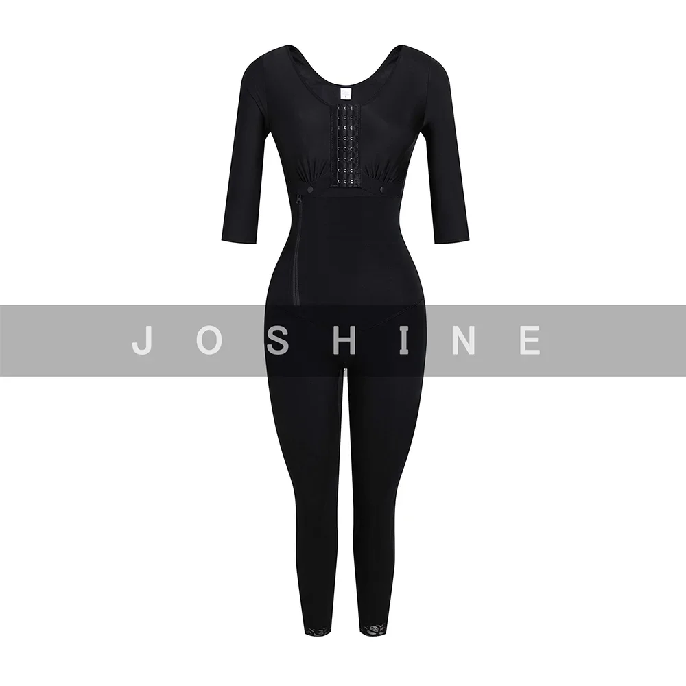 Women\'s Long Sleeved Full Body Shaperwear Elastic Postpartum & Post Surgery Bodysuits with Side Zipper Front Breasted Girdles
