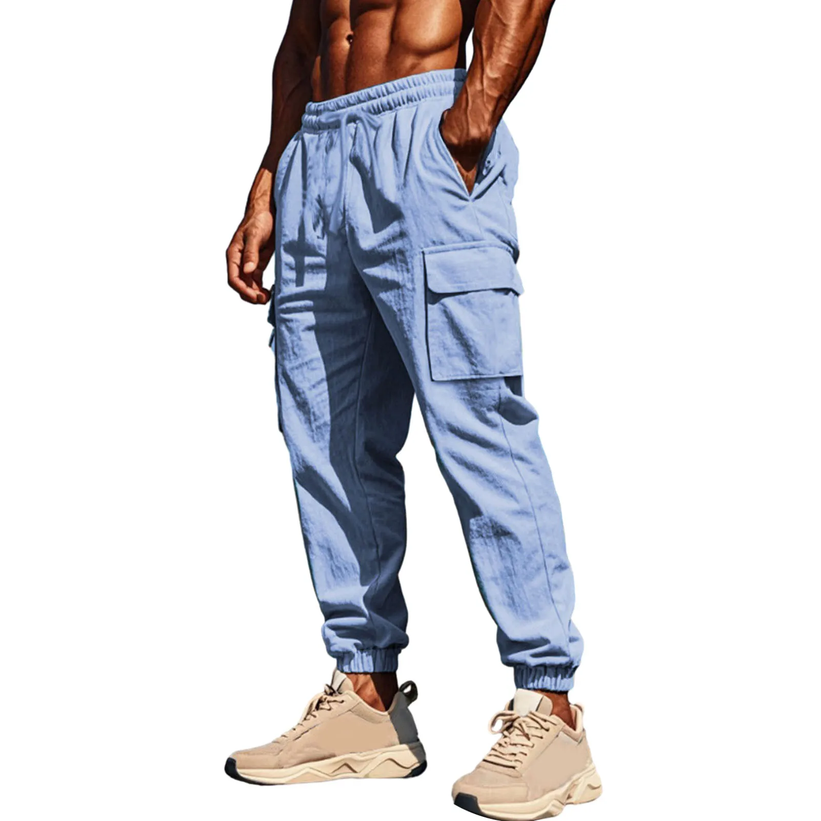 

Loose Pants Streetwear Men's Wide Leg Pants with Elastic Waist Multi Pockets for Casual Comfort Breathable Style Men Bottoms