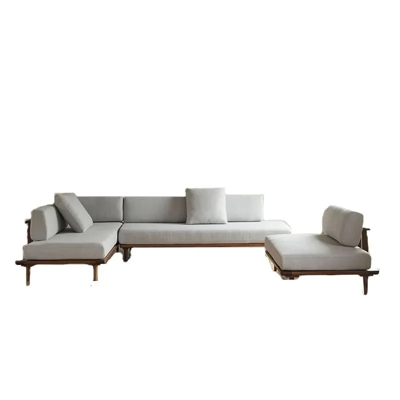 

Nordic black walnut sofa, all solid wood sofa double, corner light luxury modern minimalist