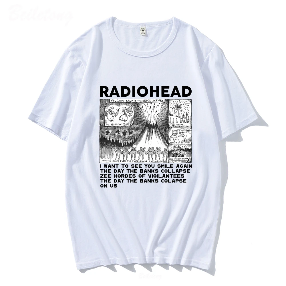 Radiohead Vintage Hip Hop Rock Band Music Print Harajuku Camisetas Black T Shirts Graphic Short Sleeve Polyester Women\'s T-shirt