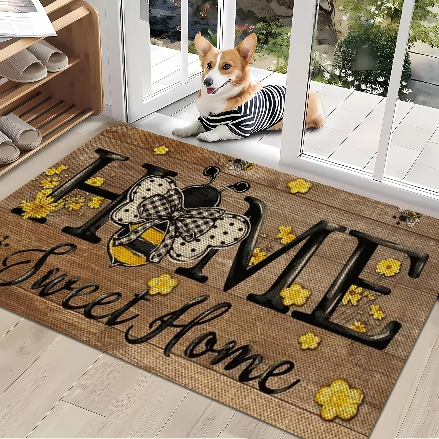 1pc Bee Pattern Floor Mat Carpet Doormat, Doorway Rug - Machine Washable for Living Room, Bedroom, Kitchen, Office