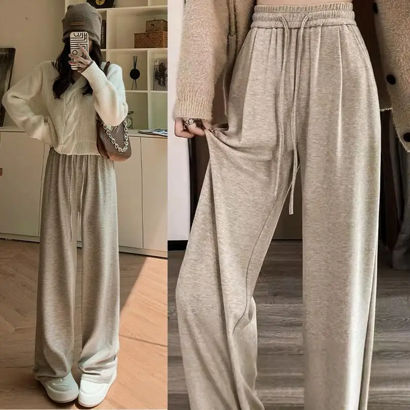 

Сексуальные модные вязаные клейкие рисовые брюки, женские студенческие весенне-осенние стильные новые модели с высокой талией, драпированные свободные брюки для отдыха