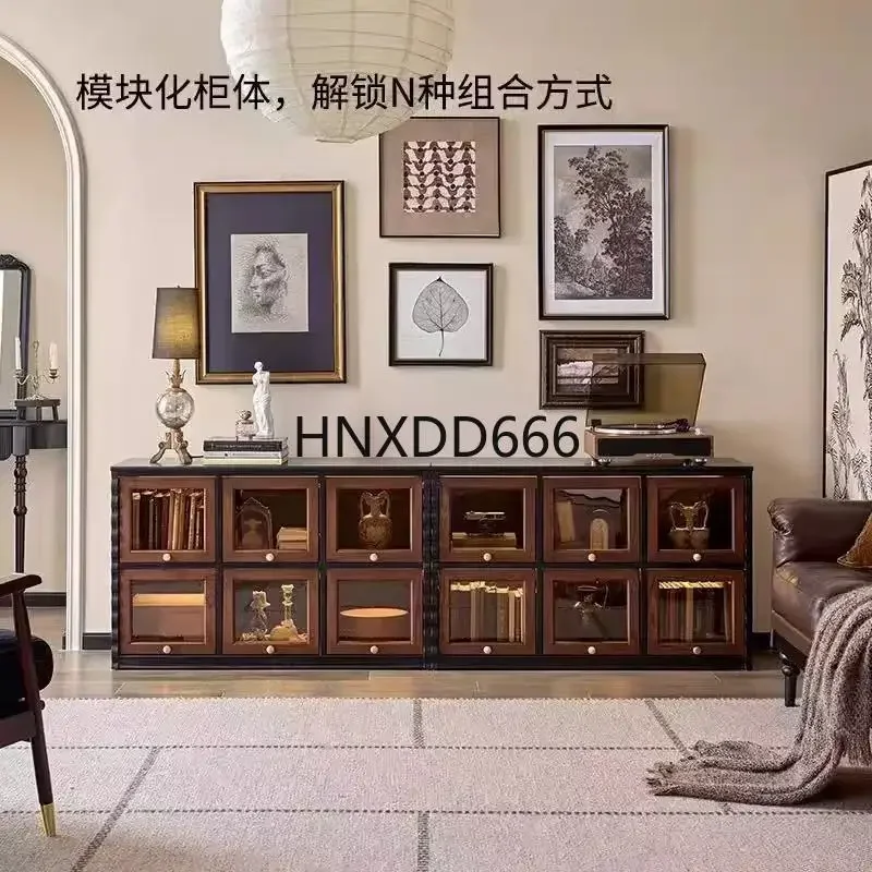 Medieval solid wood TV cabinet module combination