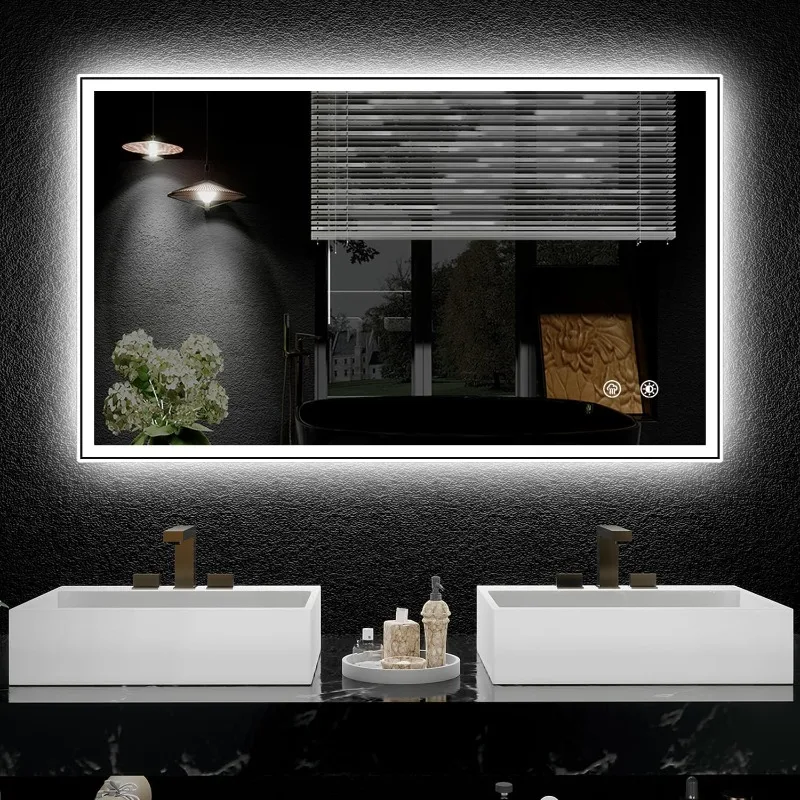 LED Bathroom Mirror, 48 X28 Bathroom Mirror, Dual Backlit & Front Lit Anti-Fog, Dimmable Light Bathroom Mirror