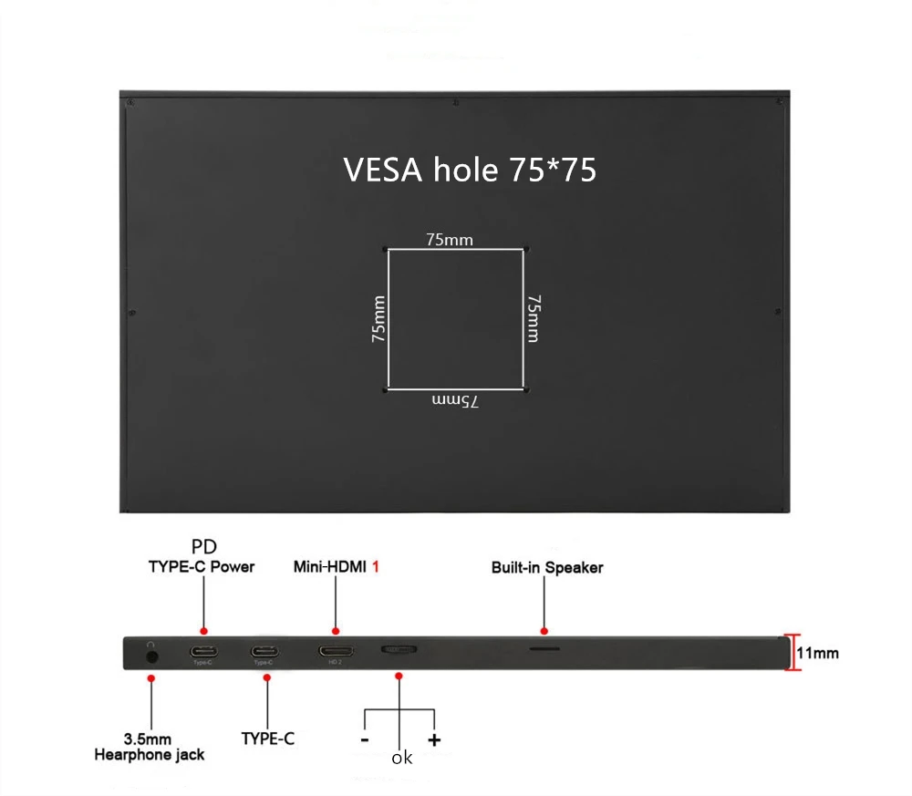 Monitor portátil lcd montável na parede HD 1080P ou 17,3 polegadas com porta HD MI tipo C para expandir tela de laptop de PC móvel