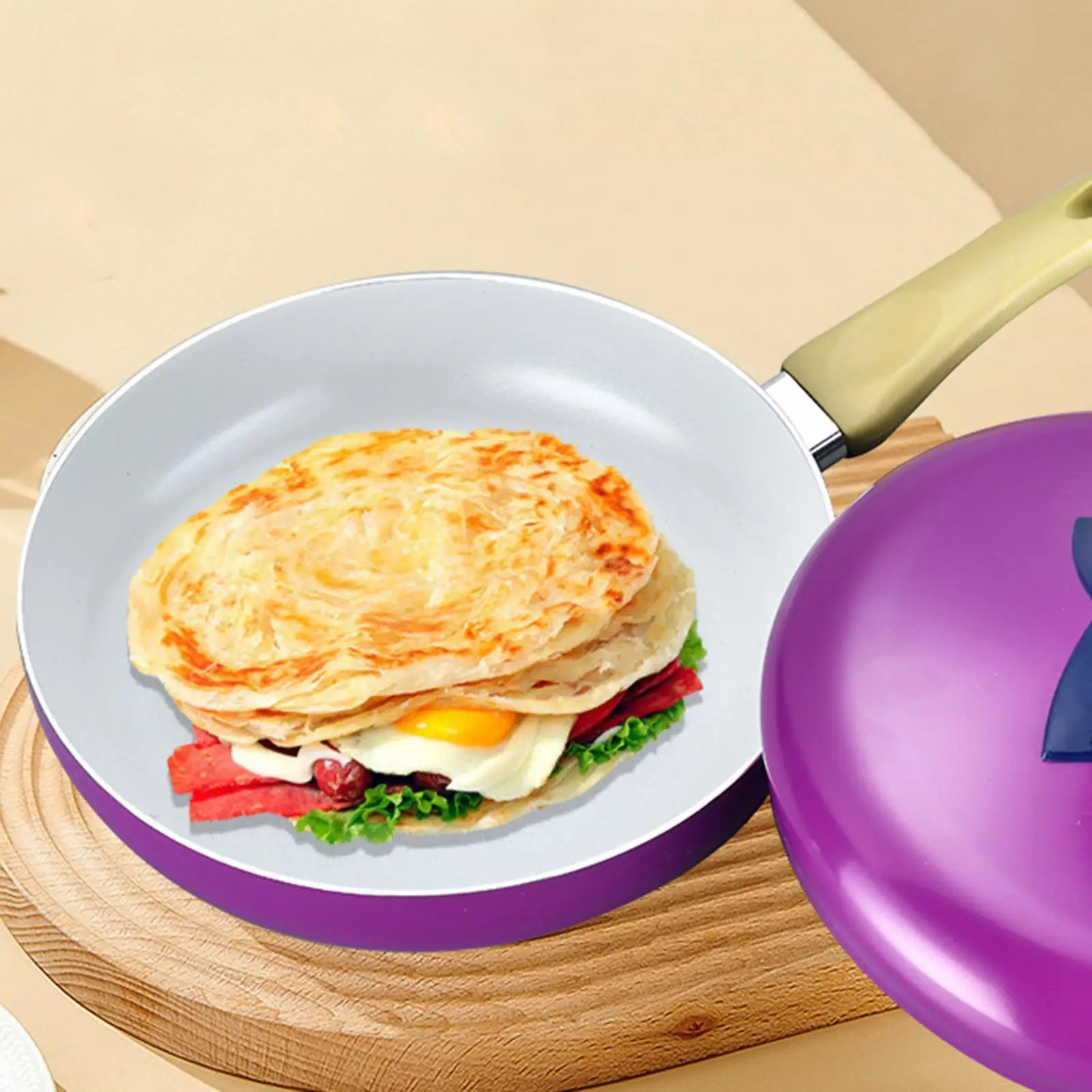 Frying Pan Skillet Pan Eggplant Shape with Cover Anti Scald Handle Cooking Pot Non-stick Pan for Household Hotel Egg Pancake