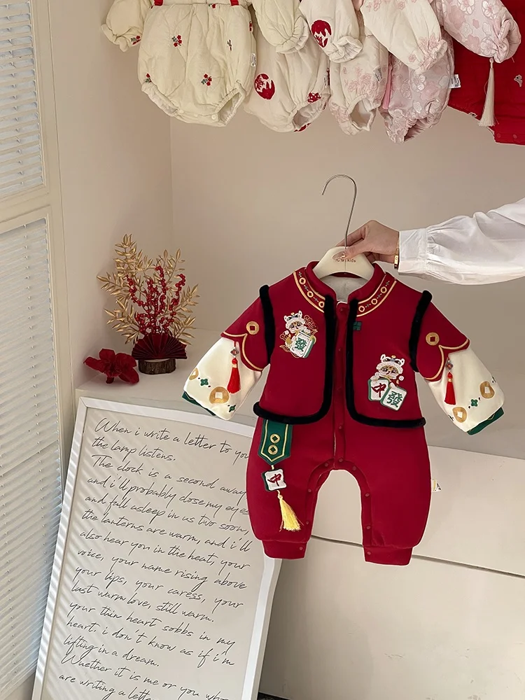 

Thiened Cotton Baby Rer New Year Visit Outfit Faionable Winter Clothes for Infants Indoor Outdoor Wear Birthday Suit