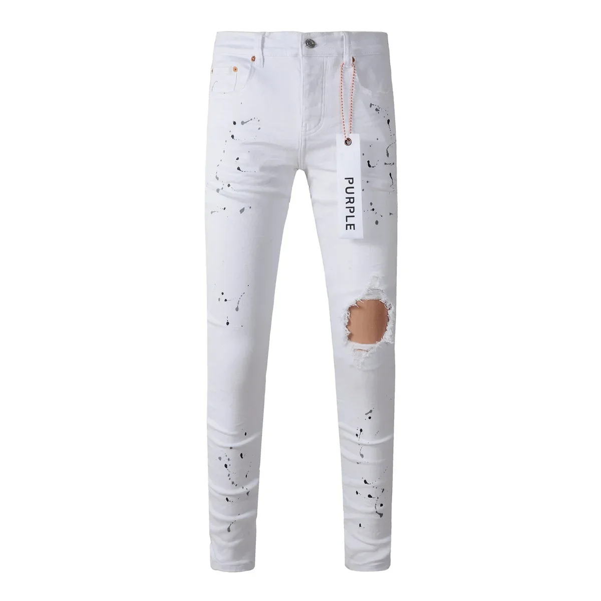 

Purple Brand jeans Fashion high quality with high street white paint distressed Repair Low Rise Skinny Denim pants