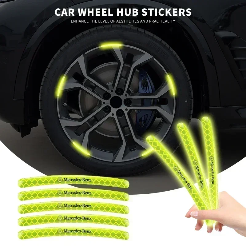 Car Logo Wheel Hub Reflective Tire Rim Decoration Sticker For Mercedes Benz W220 W205 W211 W212 GLC GLS AMG W203 Accessories