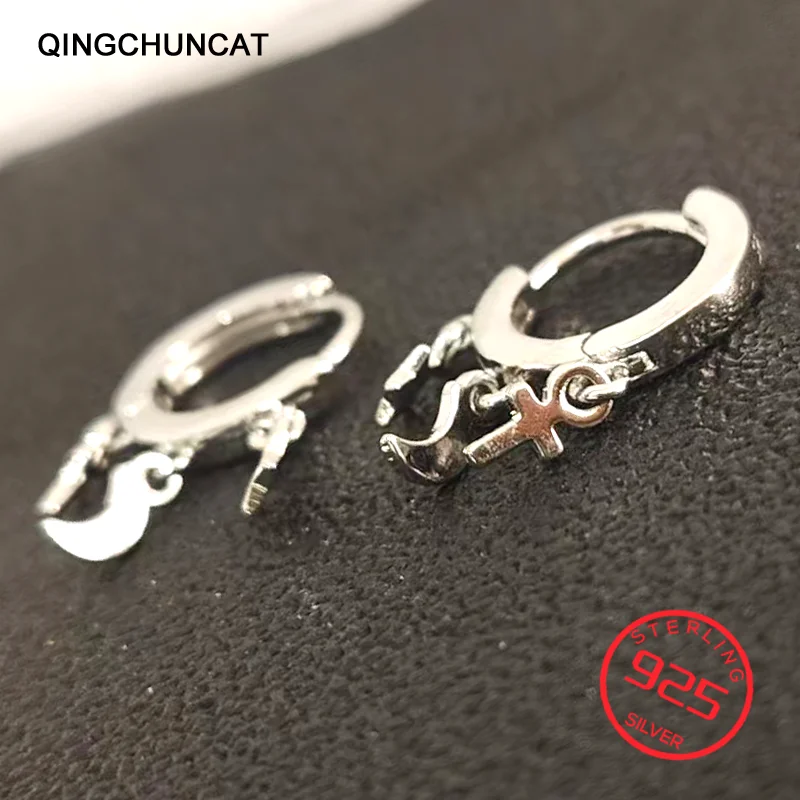 

Star Cross 925 Sterling silver Drop Tassel Earrings For Women Fashion Lovely Small Moon Hoop Earrings Korean Jewelry Female 2026