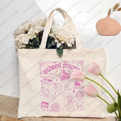 1 pc The Midwest Princess Pink Club pattern Tote Bag  Canvas Shoulder Bag For Travel Daily Commute Women's Reusable Shopping Bag