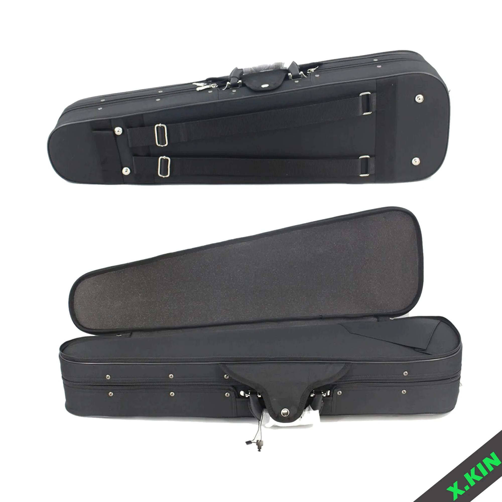 Violin Case, Triangular Black Plywood Case, 4/4 3/4, Oxford Cloth