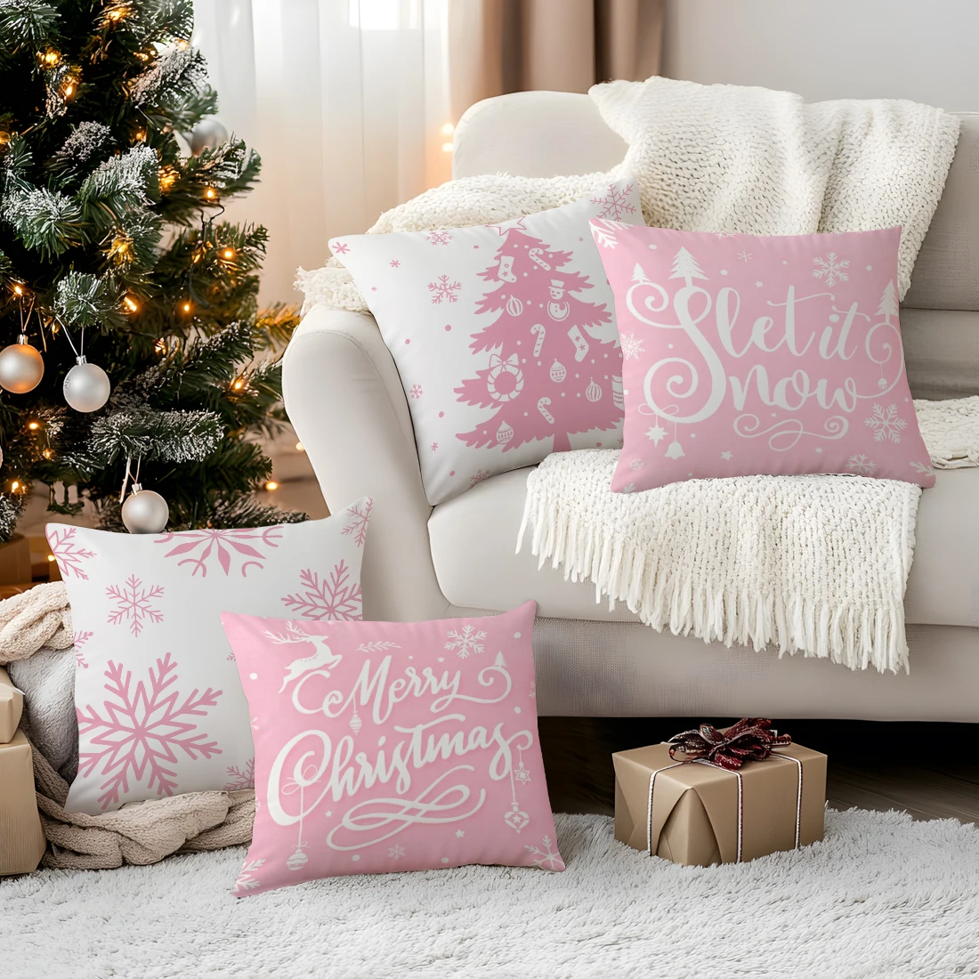 

Christmas Snowflakes Pillowcase Printed Polyester 40/45/50cm Throw Pillowcover Decorative Sofa Cushion Pillowslip Home Decor