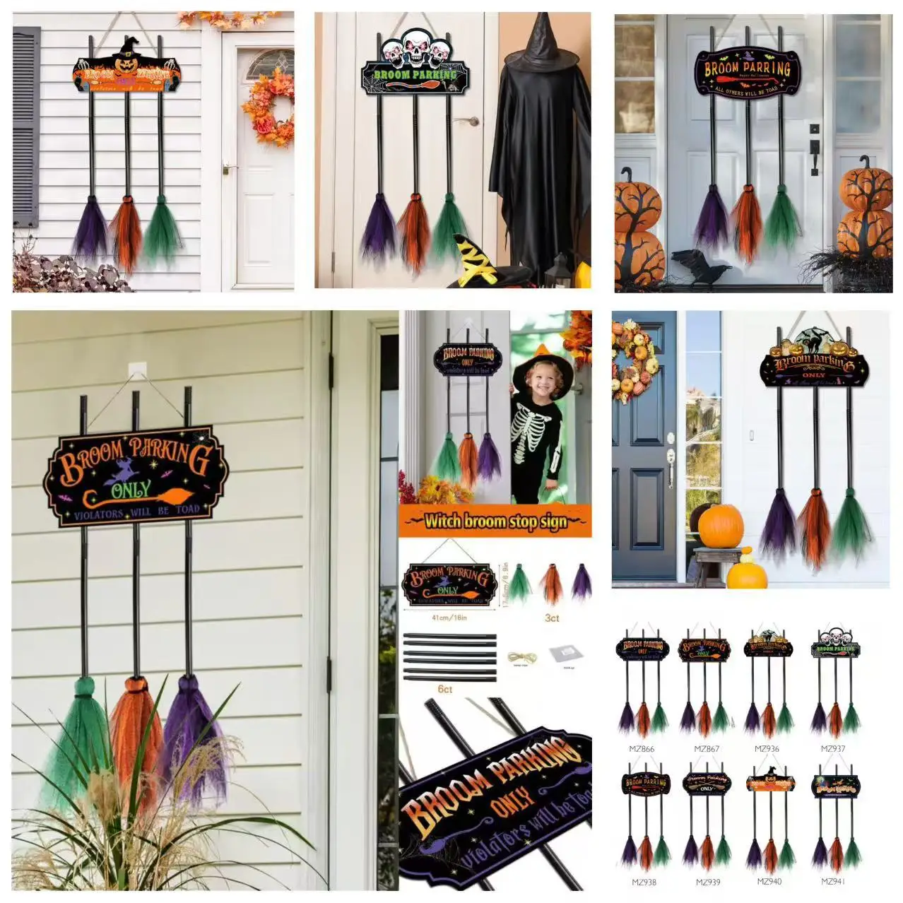 Decoración de Halloween, letrero de escoba, escobas de 3 brujas para pared del porche delantero, hogar, oficina, pared interior y exterior, decoración de Halloween