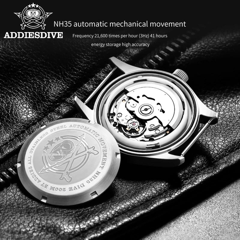 ADDIESDIVE MY-H2 Men Automatic Watch 20Bar Diver Waterproof NH35A Stainless Steel Mechanical watches Super Luminous reloj hombre