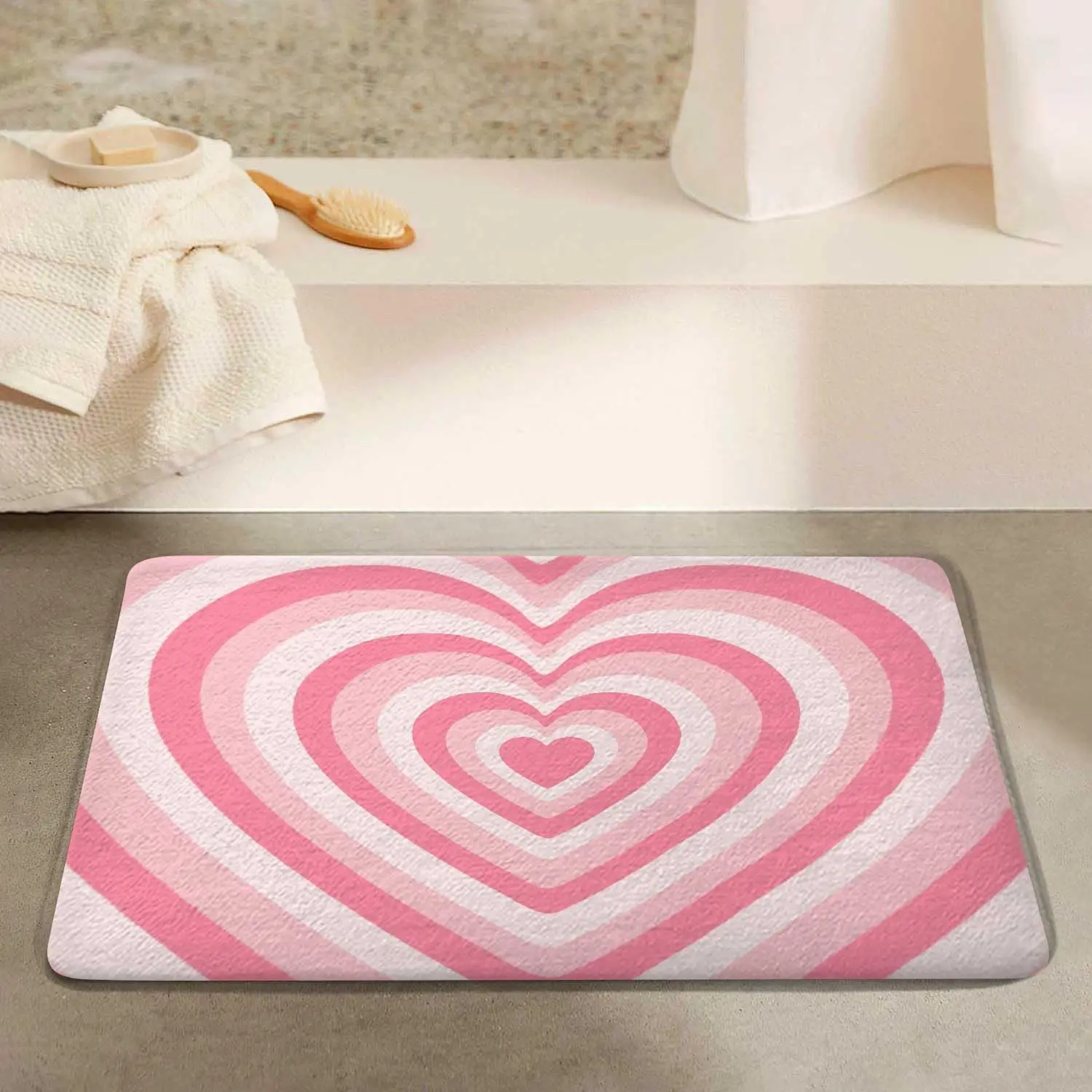 VIKAMA Pink Heart-Shaped Facecloth Carpet Cute Teenage Girl Room Decorative Soft Non-Slip Bathroom Entrance Floor Mats