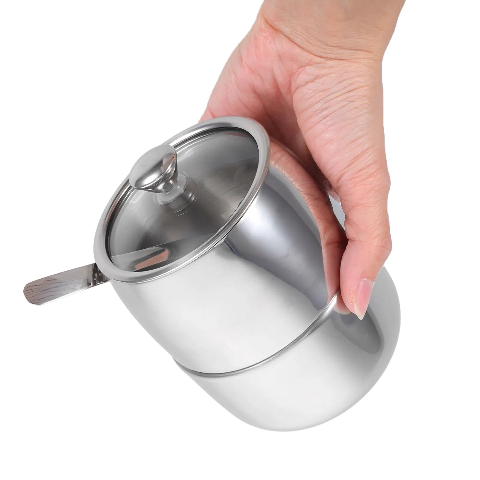 

1Set Stainless Steel Seasoning Pot Set Visual Identification Lid Spoon Versatile Kitchen Condiment Storage Container Spice Jar