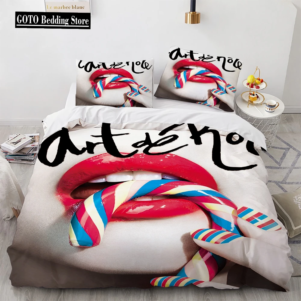 

New Bedding Set Adults Winter Quilt Cover Sets Sexy Lips Home Textile Bed Linens Bedroom Comforter Set Duvet Cover 3d King Size