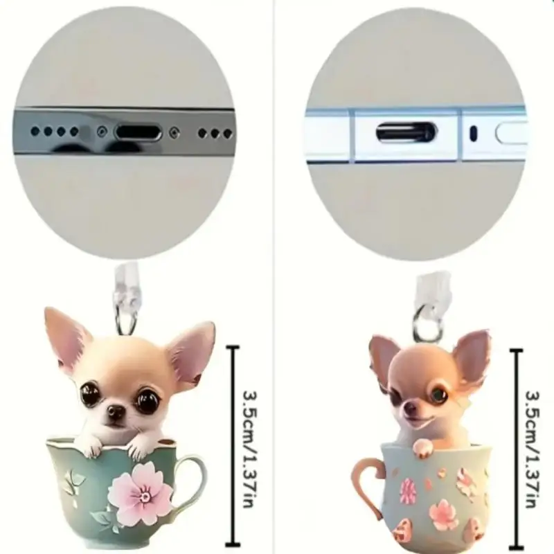 Bonito 2d acrílico cão telefone poeira plug pingente para iphone samsung xiaomi tipo-c/ios interface célula poeira plug acessórios