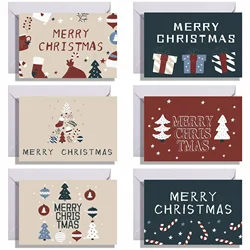 6pcs Merry Christmas Gift Cards Greeting Card German Christmas Tree Frohe Weihnachten Cards for 2024 New Year Gift Decoration