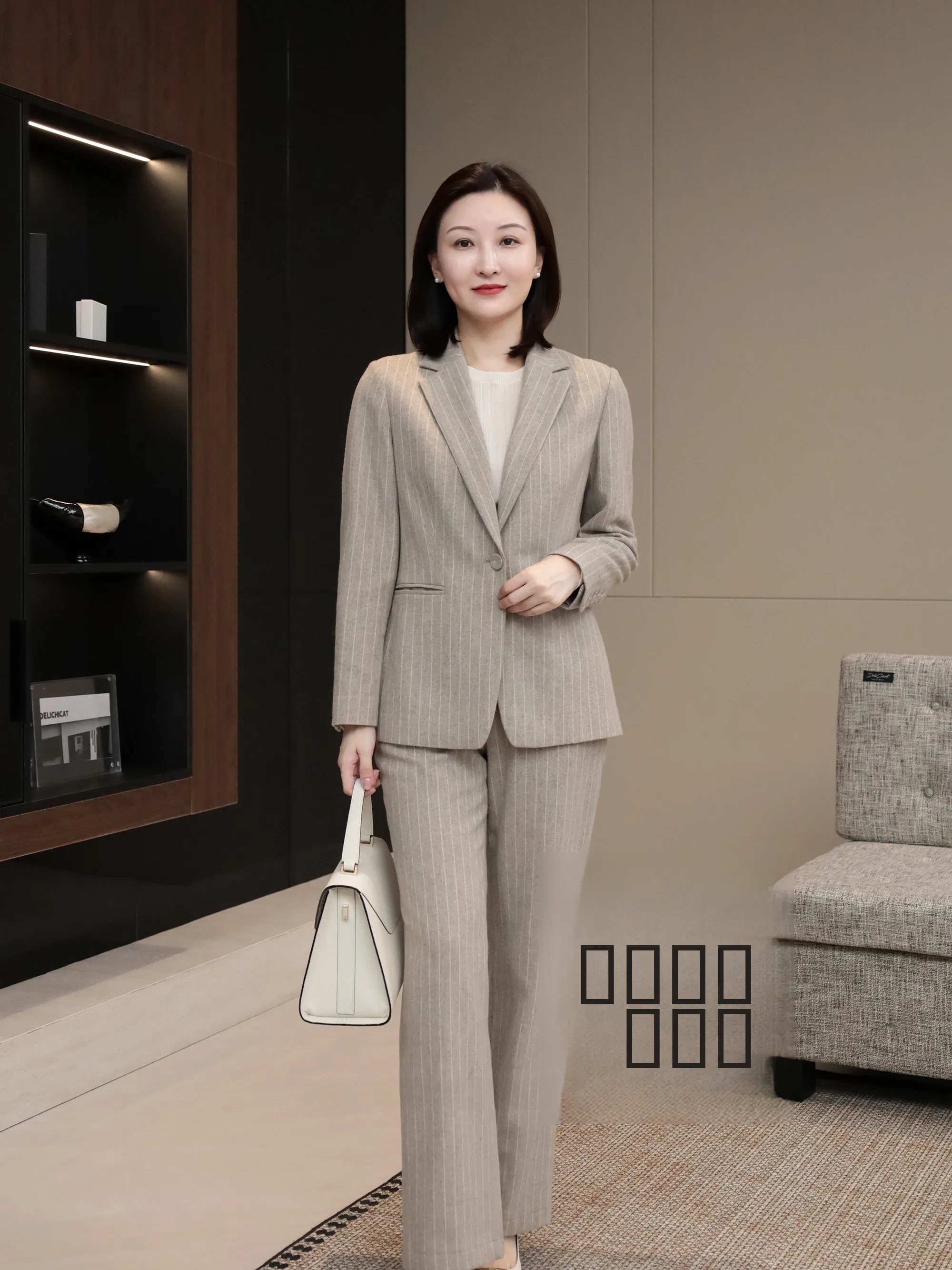 

Элегантный шерстяной костюм-двойка с одной пуговицей, плоским воротником, для деловых встреч, модный женский брючный костюм с длинными рукавами