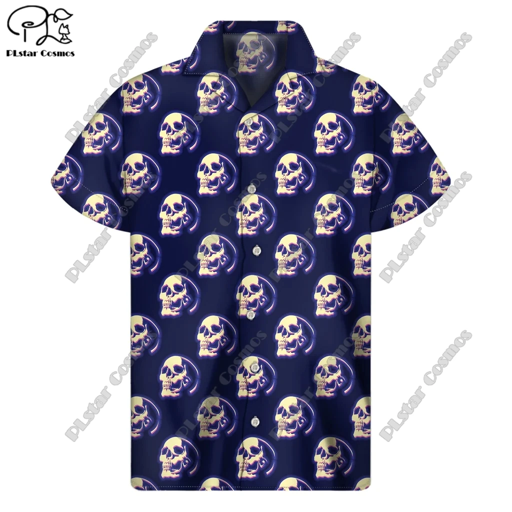 PLstar Cosmos impressão 3D 2023 camisa dos homens de verão novo camisa de manga curta horror caveira rua solta 5XL camisa de design série 5