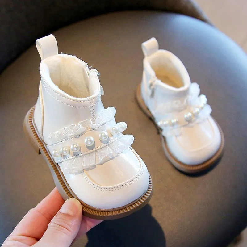 أحذية مشي شتوية مميزة للفتيات الصغيرات مبطنة بالصوف ونعل ناعم أحذية قصيرة على طراز الأميرة للرضع #4