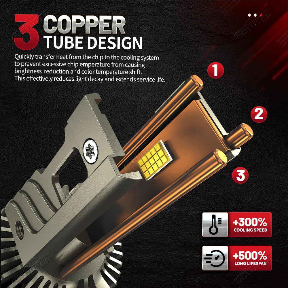 2 قطعة 3 أنابيب النحاس التبريد LED العلوي H1 H7 9005 HB3 9006 HB4 H8 H9 H11 أضواء السيارة H4/9003/HB2 مرحبا/لو شعاع CANBUS كشافات #5