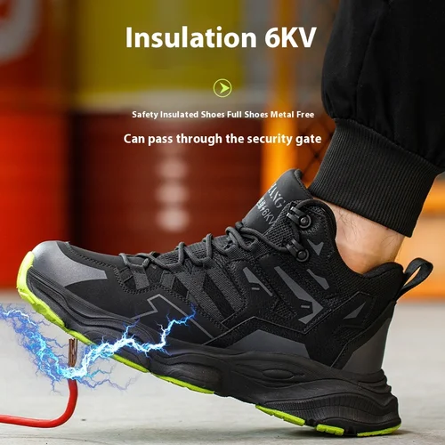 Imagen 2 del producto Zapatos de seguridad con suela media de Kevlar con punta de acero para hombre, botas de trabajo industriales antideslizantes antipinchazos y antigolpes, botas tácticas de protección