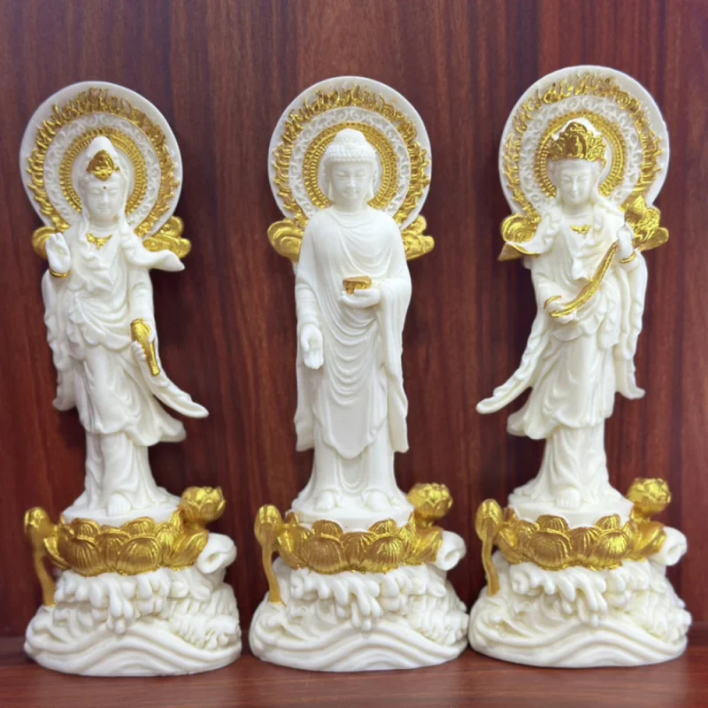 Ivory Nut Carved Gold-Plated Lotus Buddha Light Western Trinity20*7.8*5cmHome Living Room Crafts Ornaments