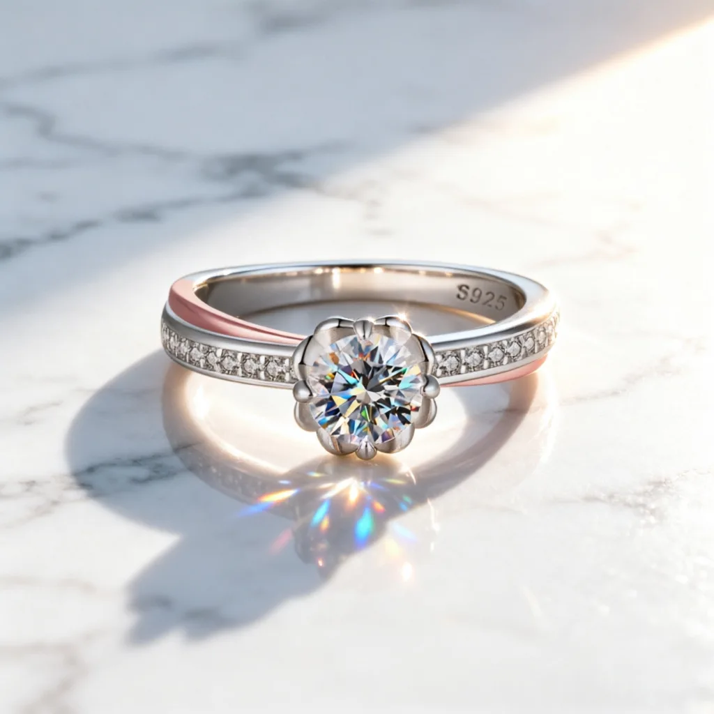Hot selling moissanite pure silver ring, niche design color separation electroplating 100% S925 pure silver ring wedding jewelry