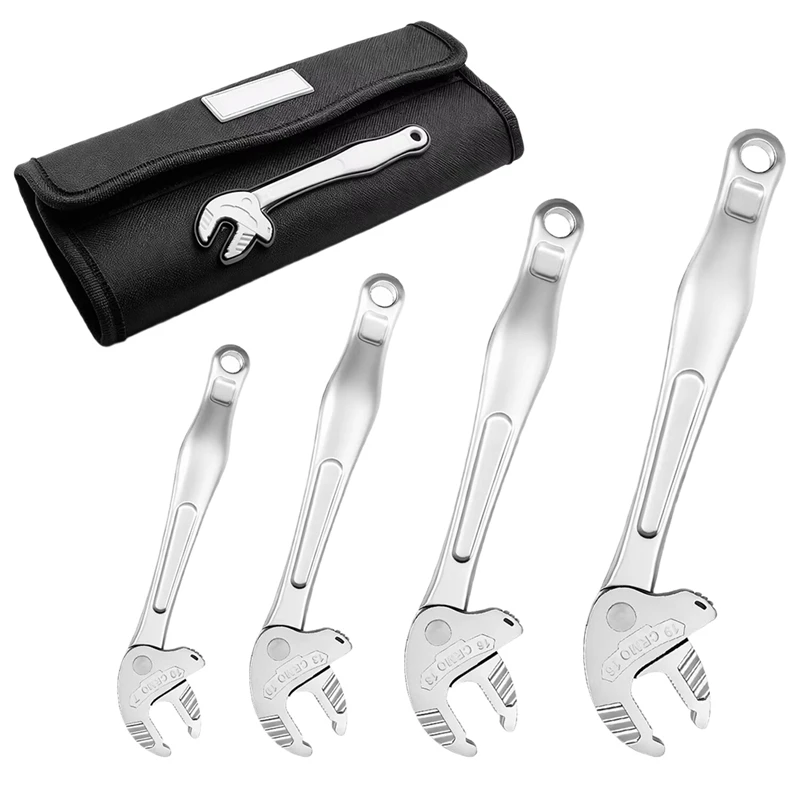 AC88 4PCS Crab Claw Multi-Function Ratcheting Wrench Set, Quick-Adaptive Opening Design, Cr-V Steel, Industrial Use, XS to L