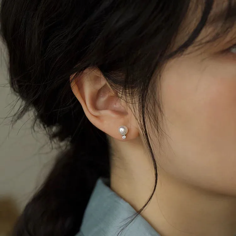 

MEETSOFT 925 Серебряные романтичные геометрические жемчужные циркониевые серьги-гвоздики для модных женщин, Изящные Ювелирные изделия, минималистичные аксессуары